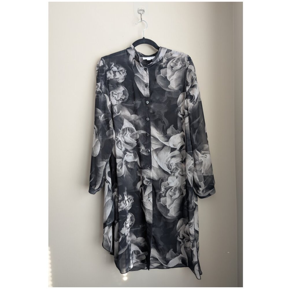 Compli K sheer floral button up tunic top